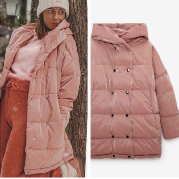 NWT ZARA Soft Pink Hooded Puffer Coat - Picture 7 of 10